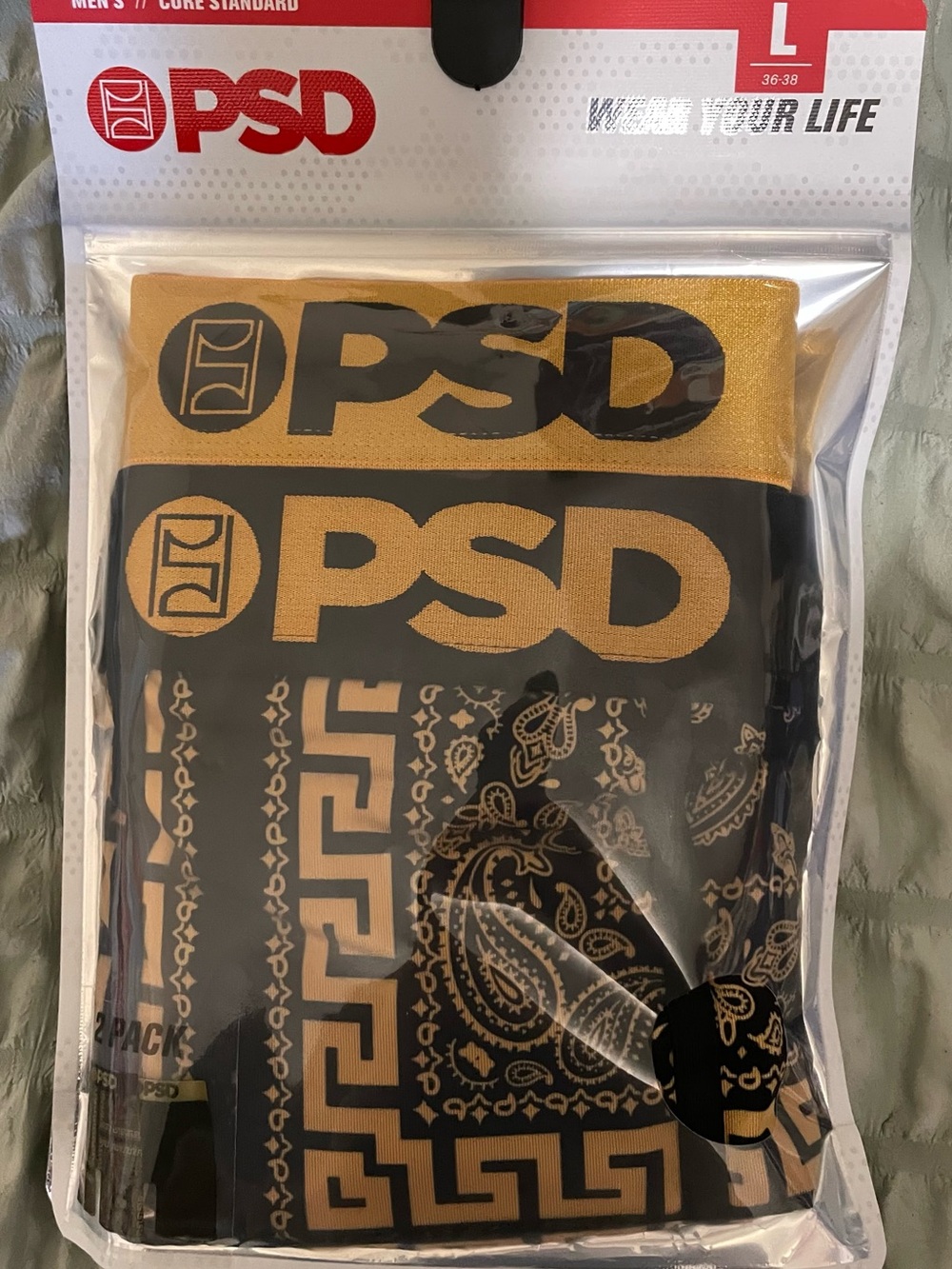 PSD Men's Boxer Briefs - Black & Gold Patterned Waistband